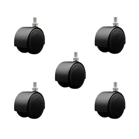 Service Caster 2-3/8'' Floor Safe Black Hooded Twin Wheel Caster 3/8 Threaded Stem, 5PK SCC-TS02S60D-NYU-FB-382458-5